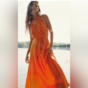 Zara Linen blend Midi Dress Mid Dress